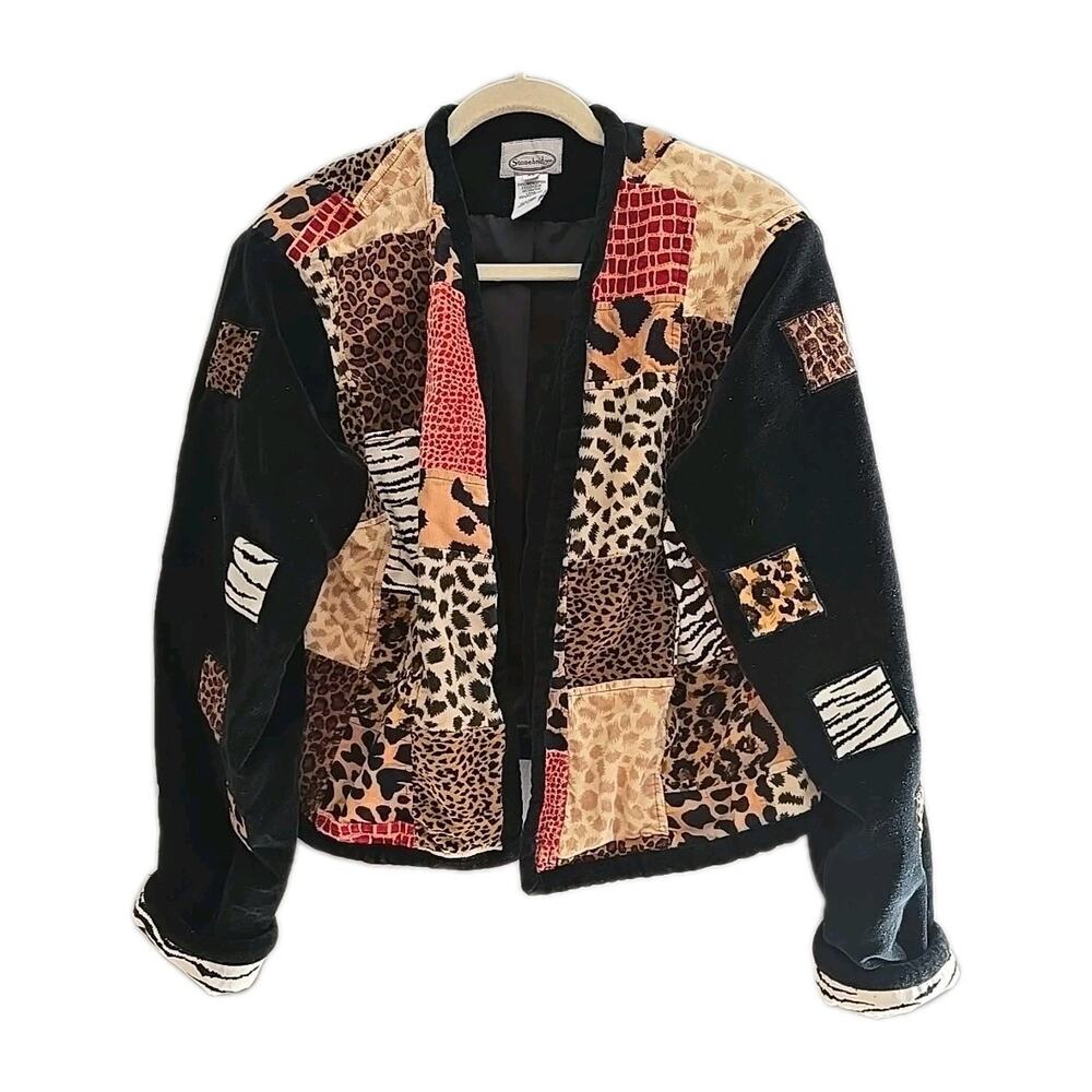 Stonebridge Multicolor Animal‎ Print Open Front Velvet Jacket Womans Size XL